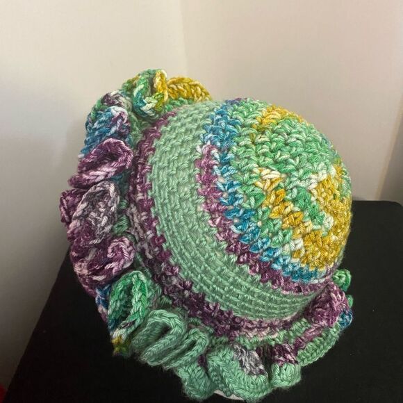 Handcrafted Crochet multi-color ruffle bucket hat - Picture 2 of 4